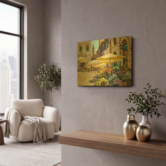 'Siena Flower Market' By Howard Behrens Gold Metal Wall Art