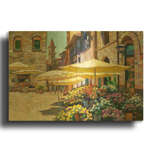'Siena Flower Market' By Howard Behrens Gold Metal Wall Art