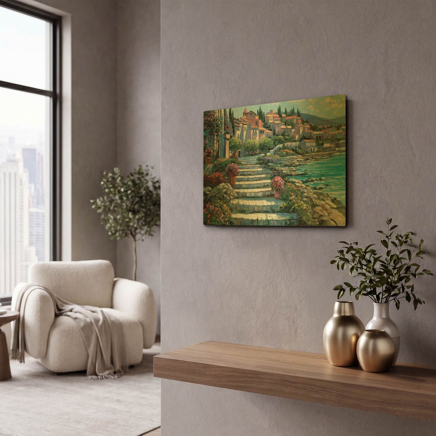 'Steps of St. Tropez' By Howard Behrens Gold Metal Wall Art