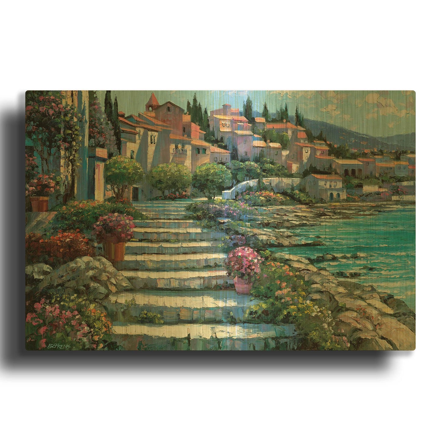 'Steps of St. Tropez' By Howard Behrens Gold Metal Wall Art