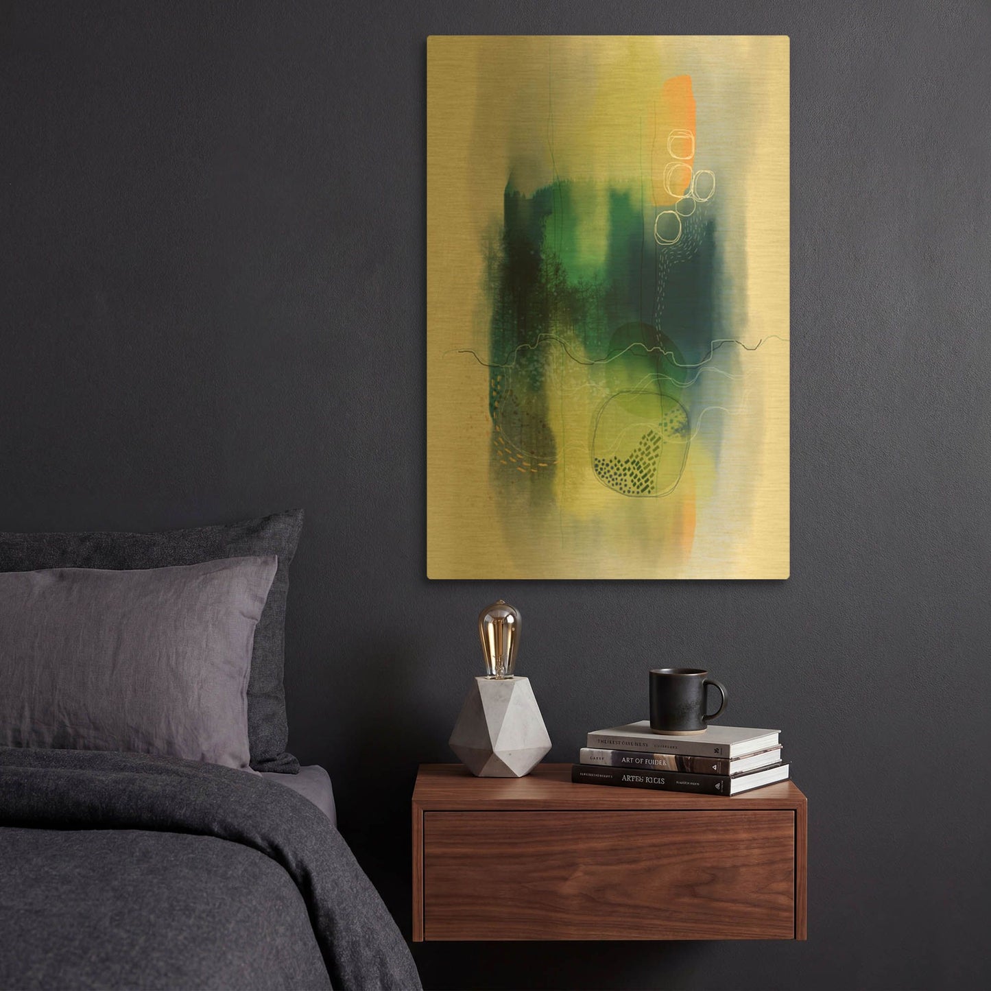'Misty Mountain Lake' By Ishita Banerjee Gold Metal Wall Art