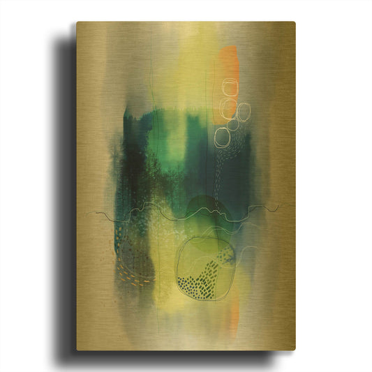 'Misty Mountain Lake' By Ishita Banerjee Gold Metal Wall Art