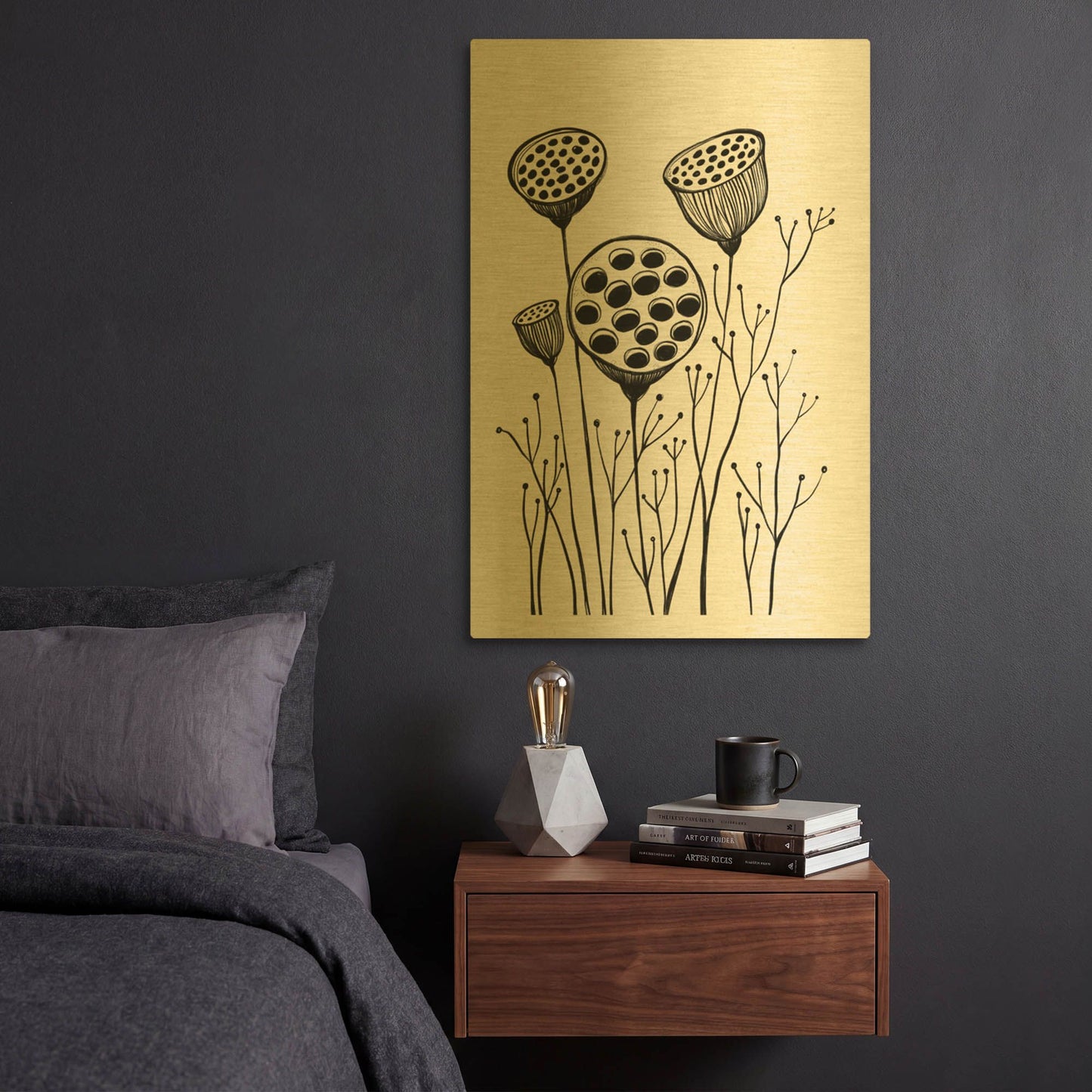'Stem' By Ishita Banerjee Gold Metal Wall Art