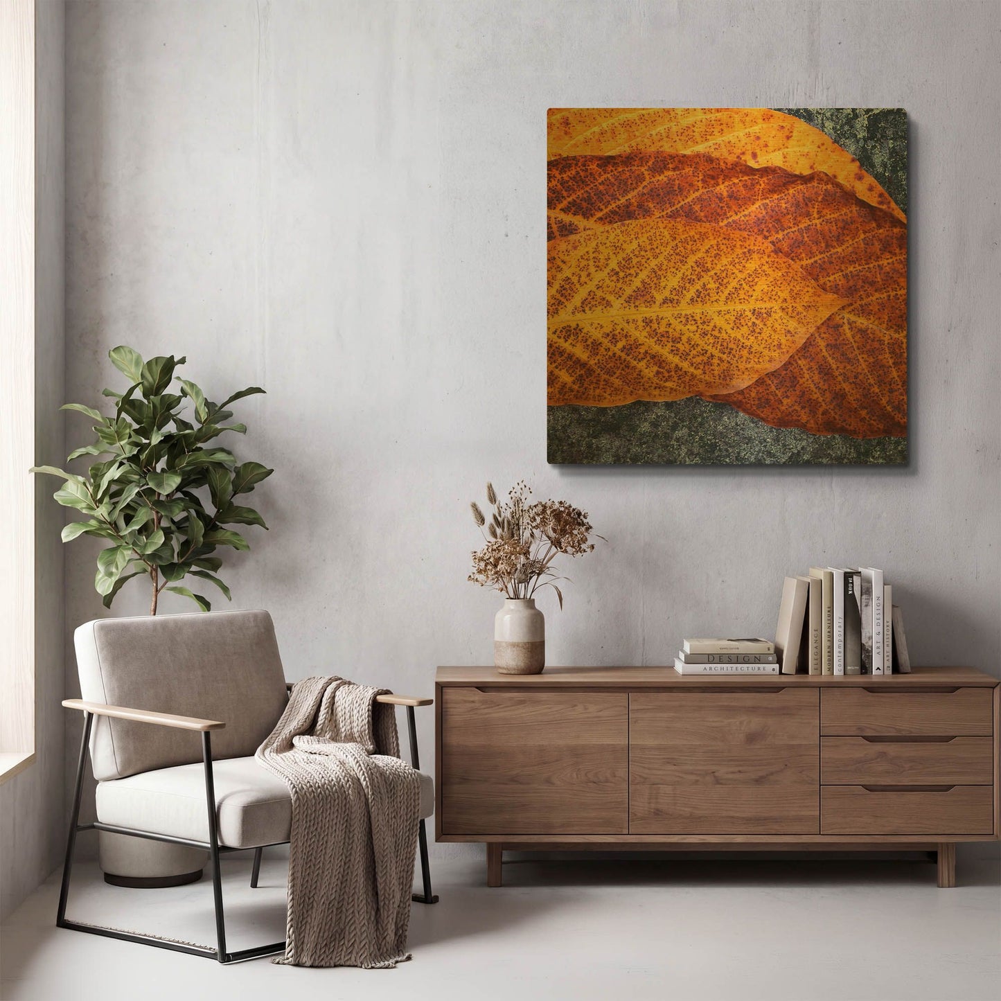 'Three Leaves' By Jan Bell Gold Metal Wall Art