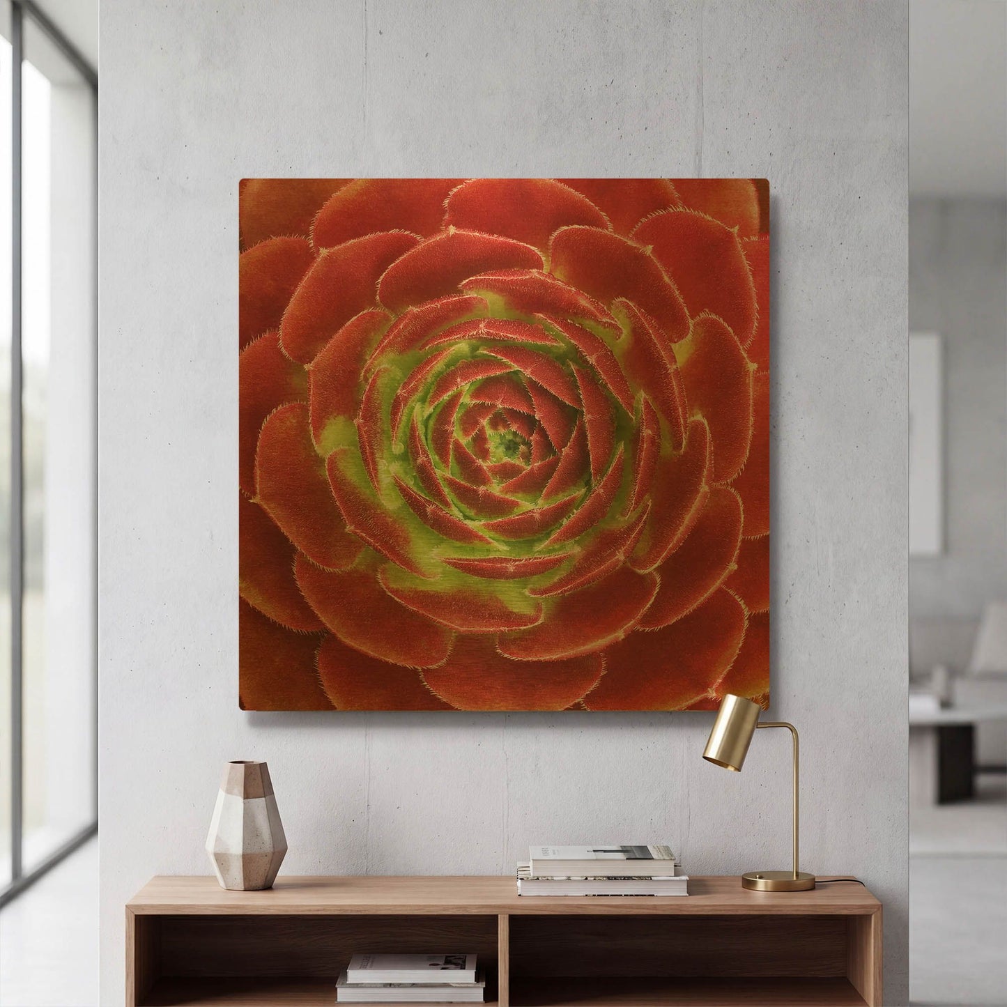'Fuzzy Red Succulent' By Jan Bell Gold Metal Wall Art