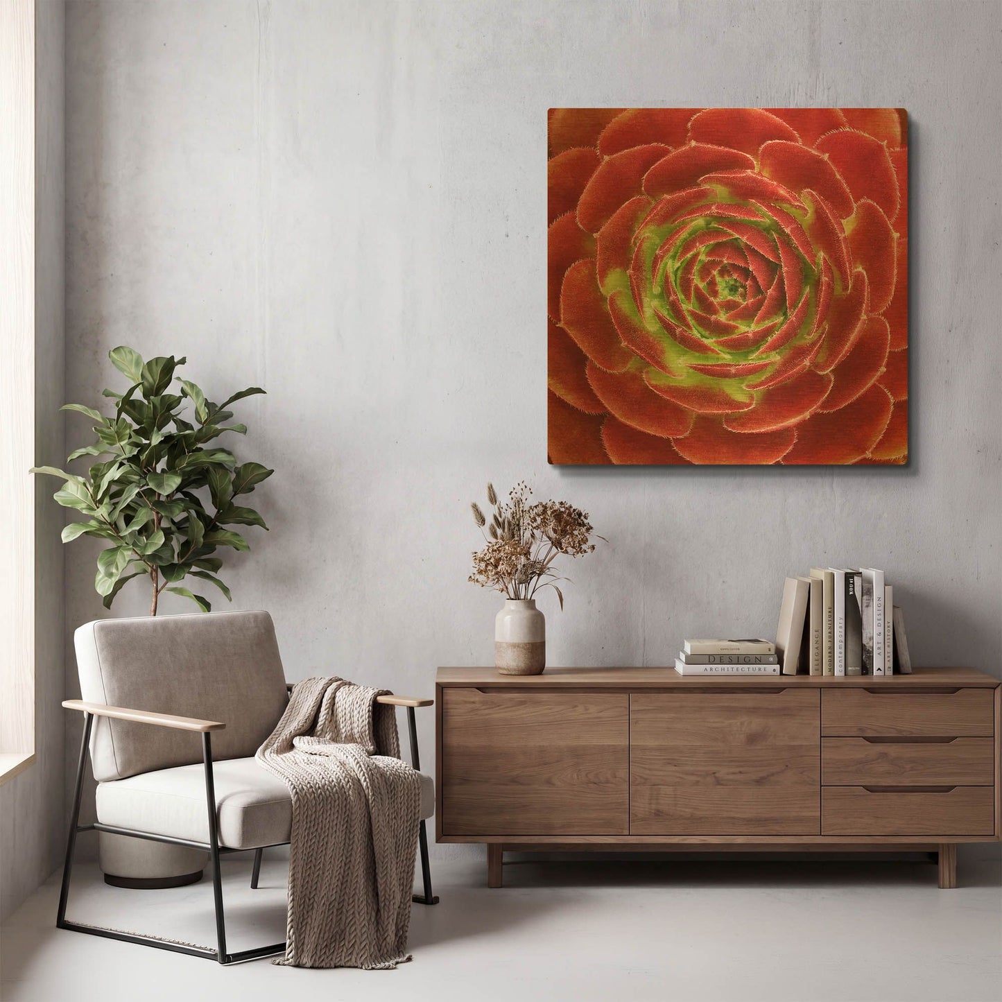 'Fuzzy Red Succulent' By Jan Bell Gold Metal Wall Art