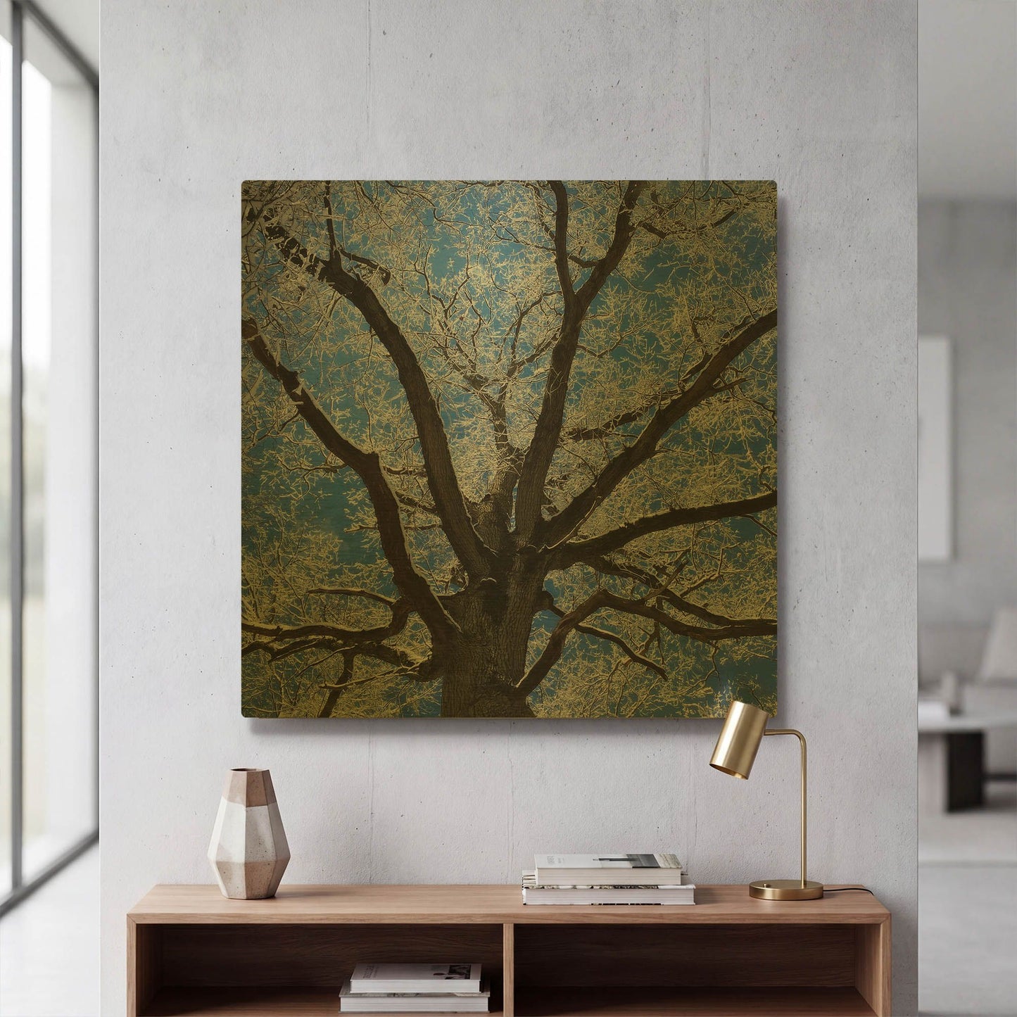 'Snow Covered Tree' By Jan Bell Gold Metal Wall Art