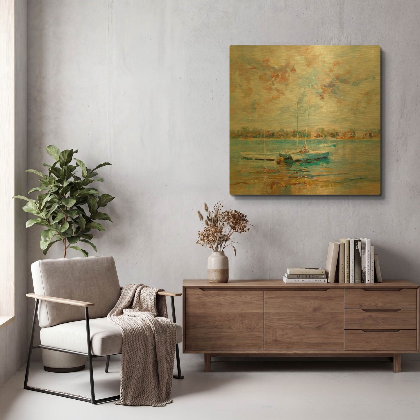 'At Water' By Kasia Bruniany Gold Metal Wall Art