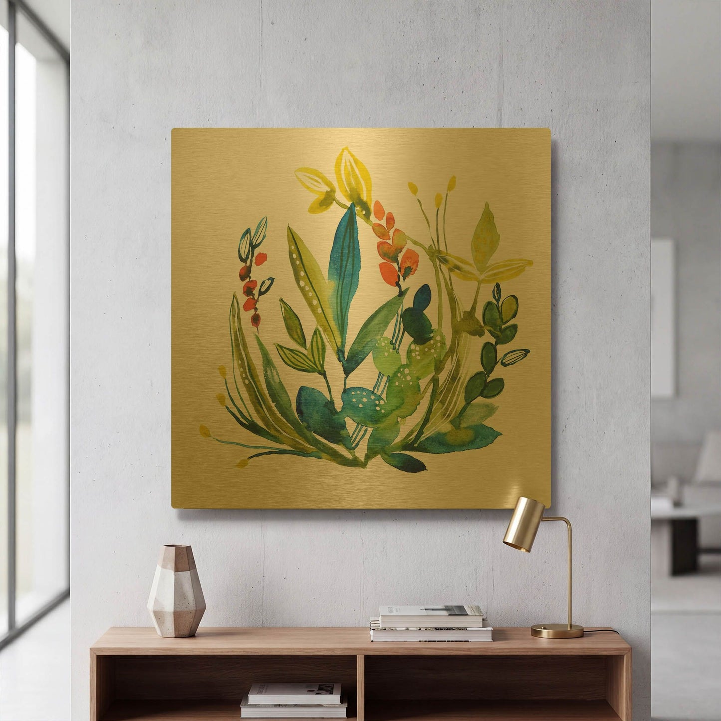 'English Garden 3' By Lesia Binkin Gold Metal Wall Art