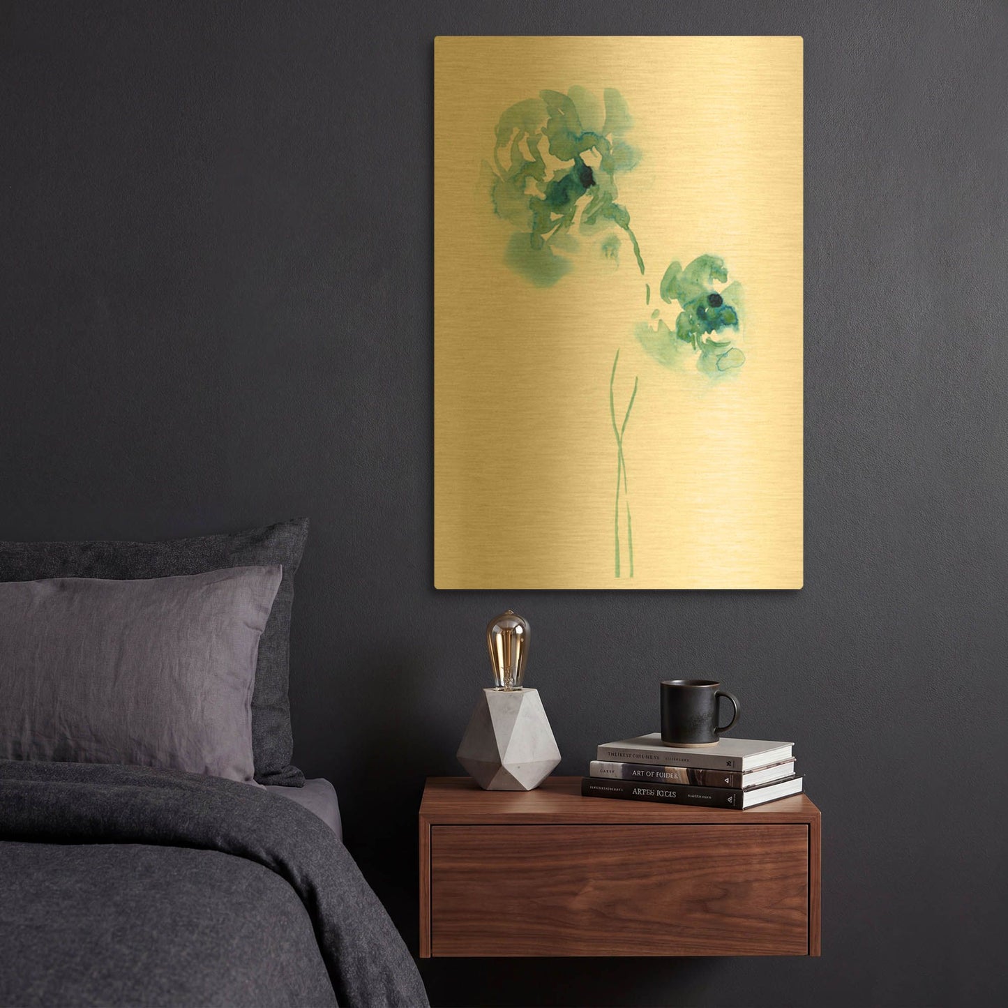 'Teal Florals' By Lesia Binkin Gold Metal Wall Art