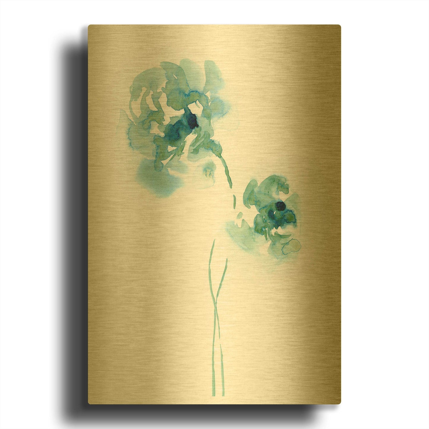 'Teal Florals' By Lesia Binkin Gold Metal Wall Art