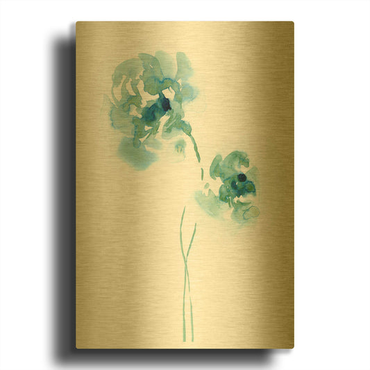 'Teal Florals' By Lesia Binkin Gold Metal Wall Art