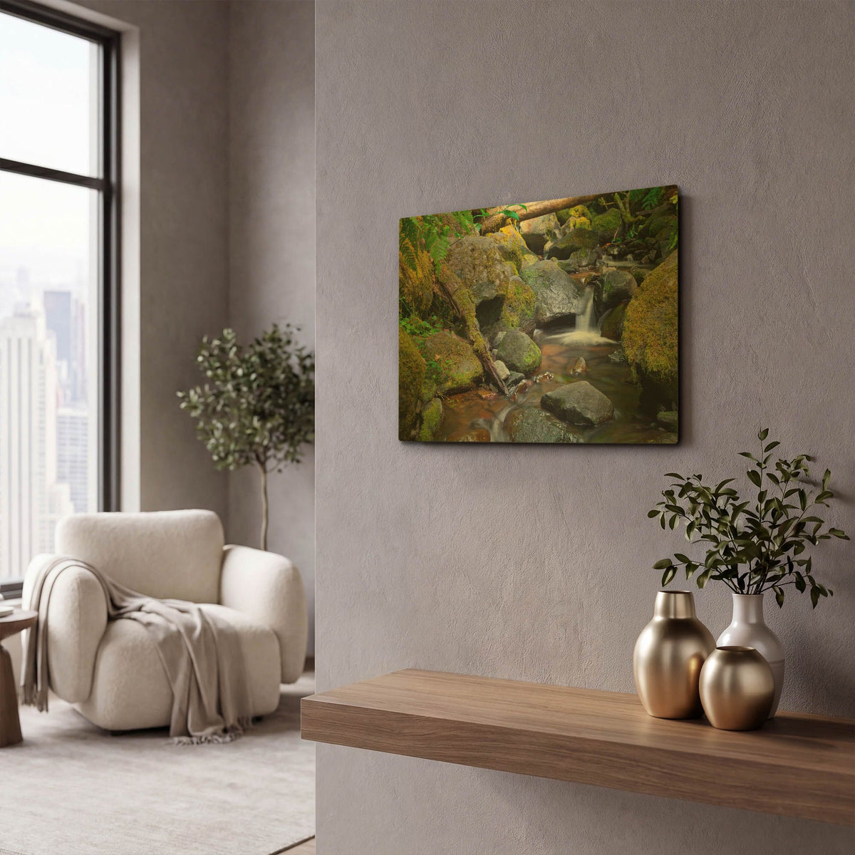 'Mossy Stream' By Michael Broom Gold Metal Wall Art
