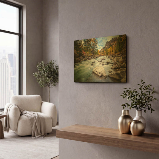 'Teton River Rush' By Michael Broom Gold Metal Wall Art
