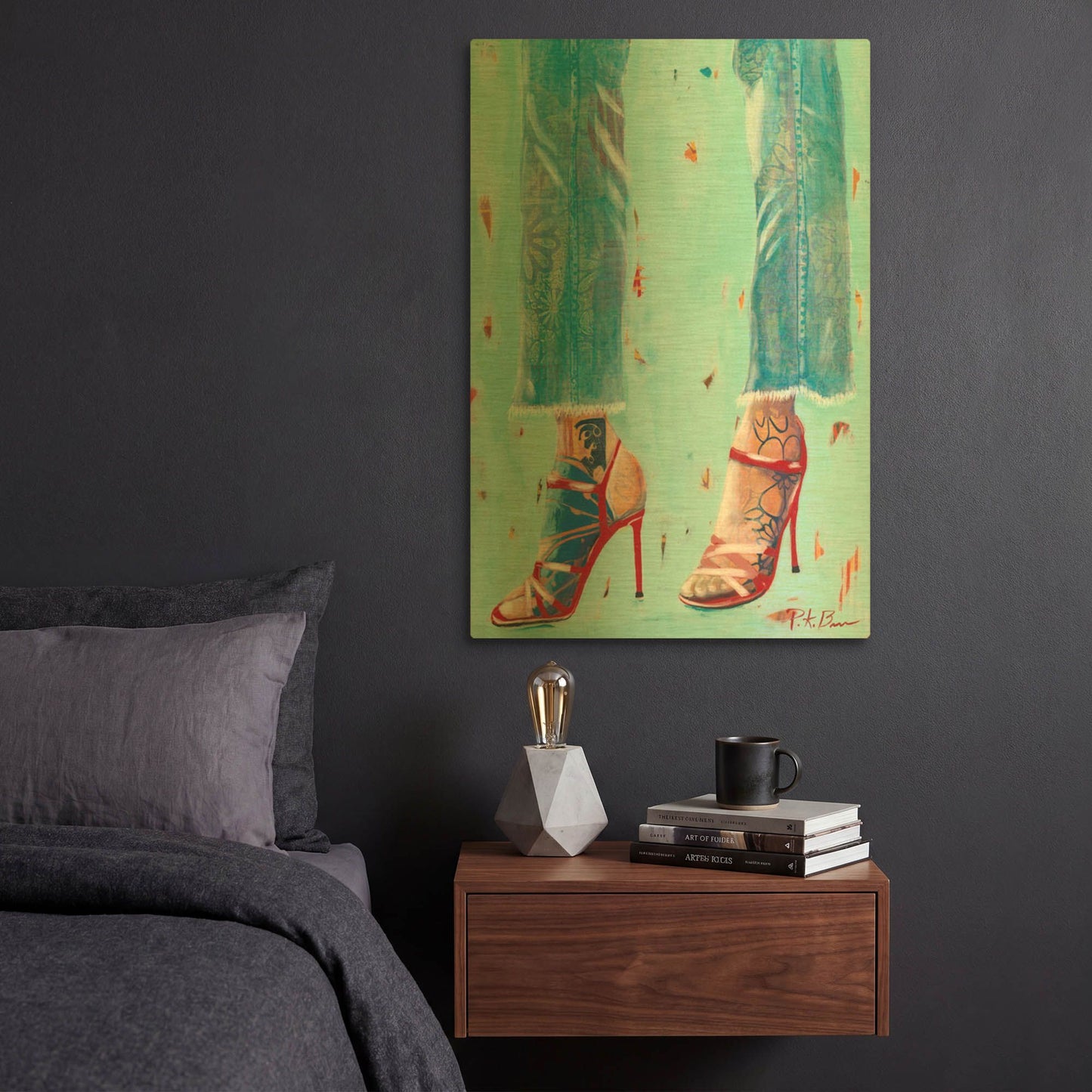 'Red Heels' By Pamela Beer Gold Metal Wall Art