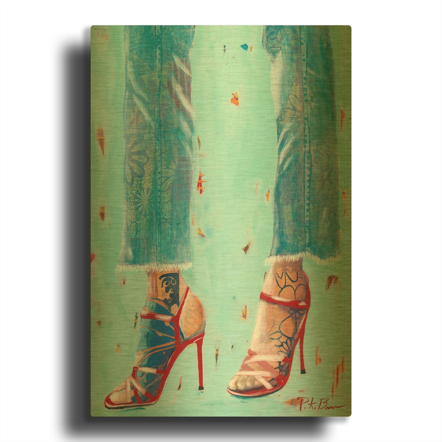 'Red Heels' By Pamela Beer Gold Metal Wall Art