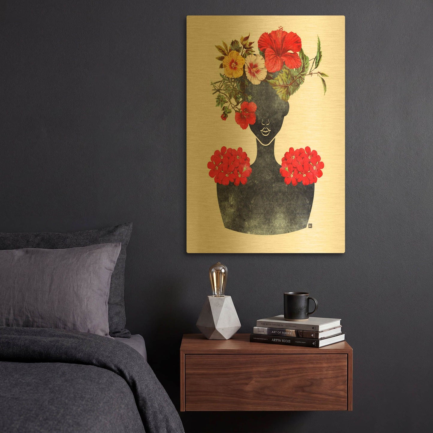 'Flower Crown Silhouette I' By Tabitha Brown Gold Metal Wall Art