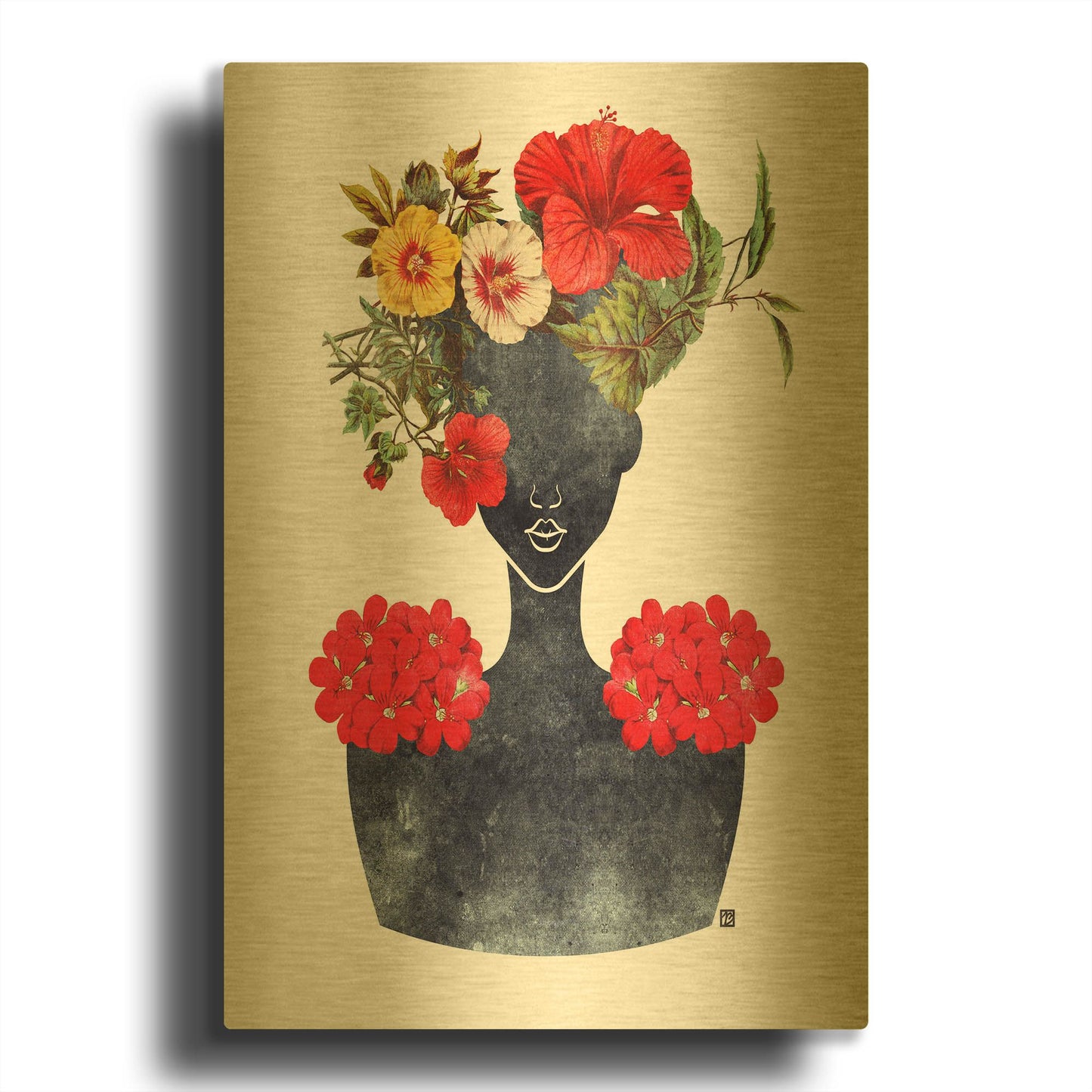 'Flower Crown Silhouette I' By Tabitha Brown Gold Metal Wall Art