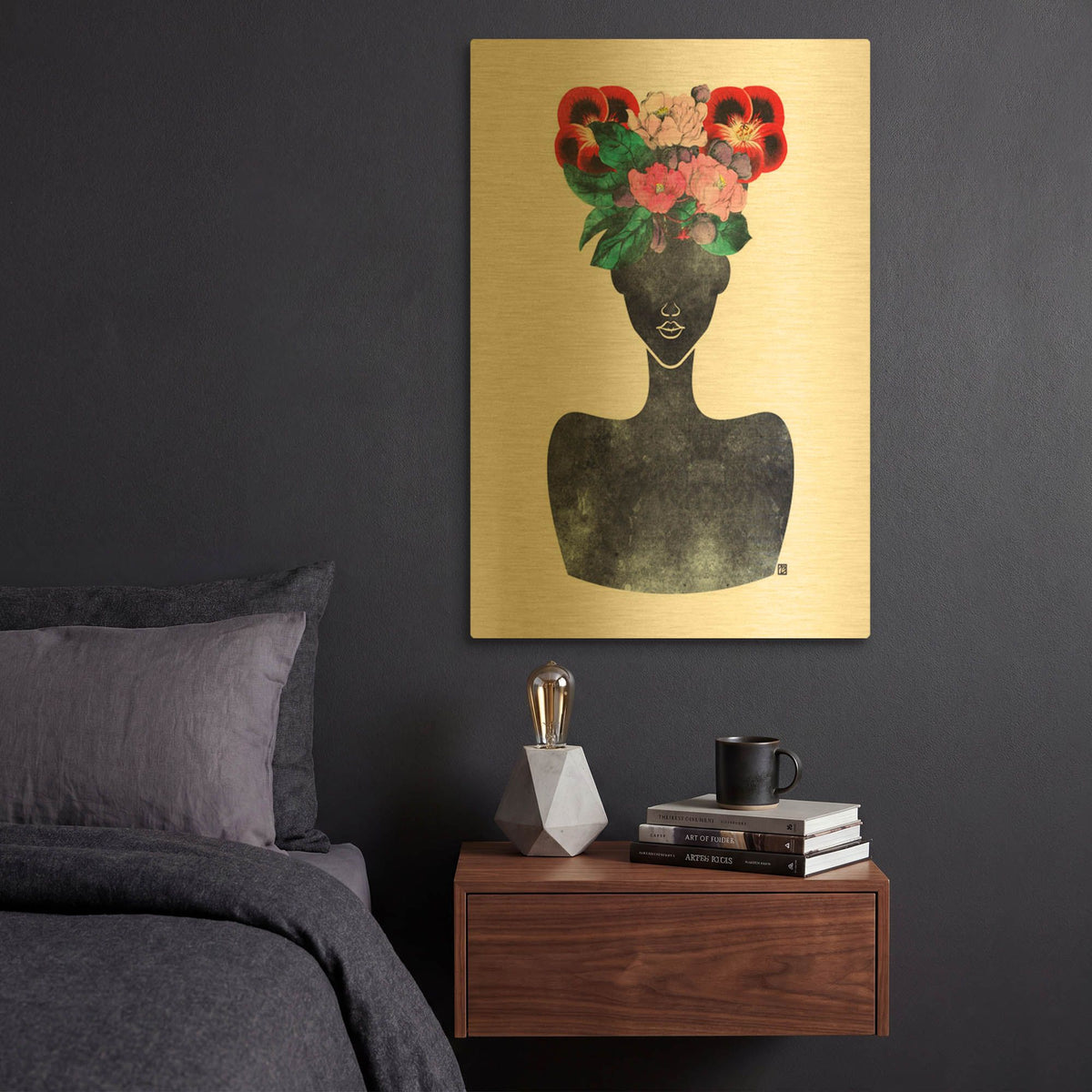 'Flower Crown Silhouette II' By Tabitha Brown Gold Metal Wall Art