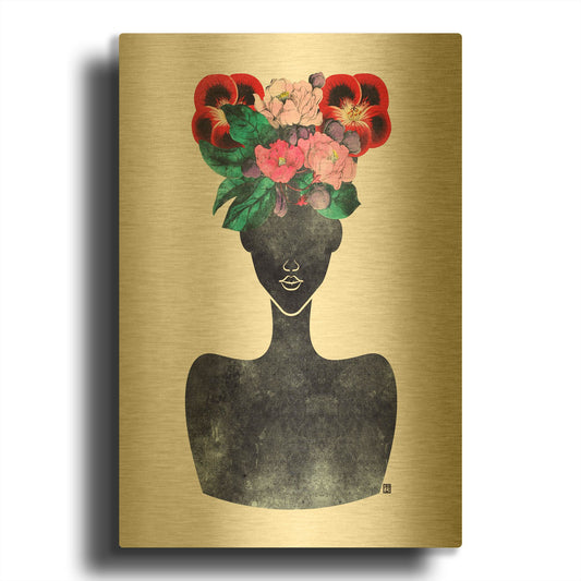 'Flower Crown Silhouette II' By Tabitha Brown Gold Metal Wall Art