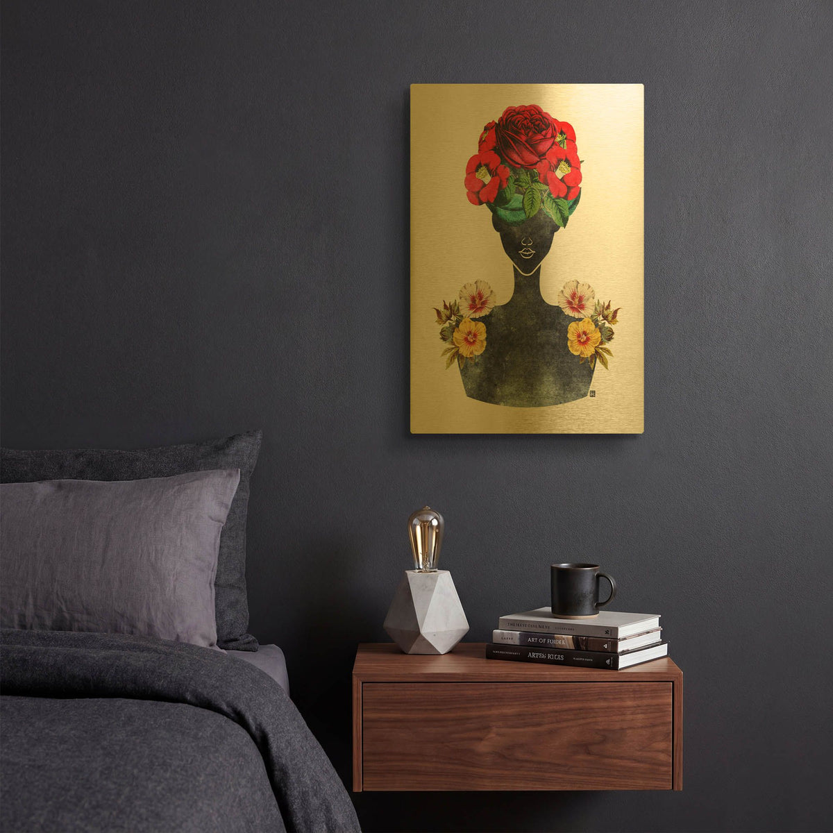 'Flower Crown Silhouette III' By Tabitha Brown Gold Metal Wall Art
