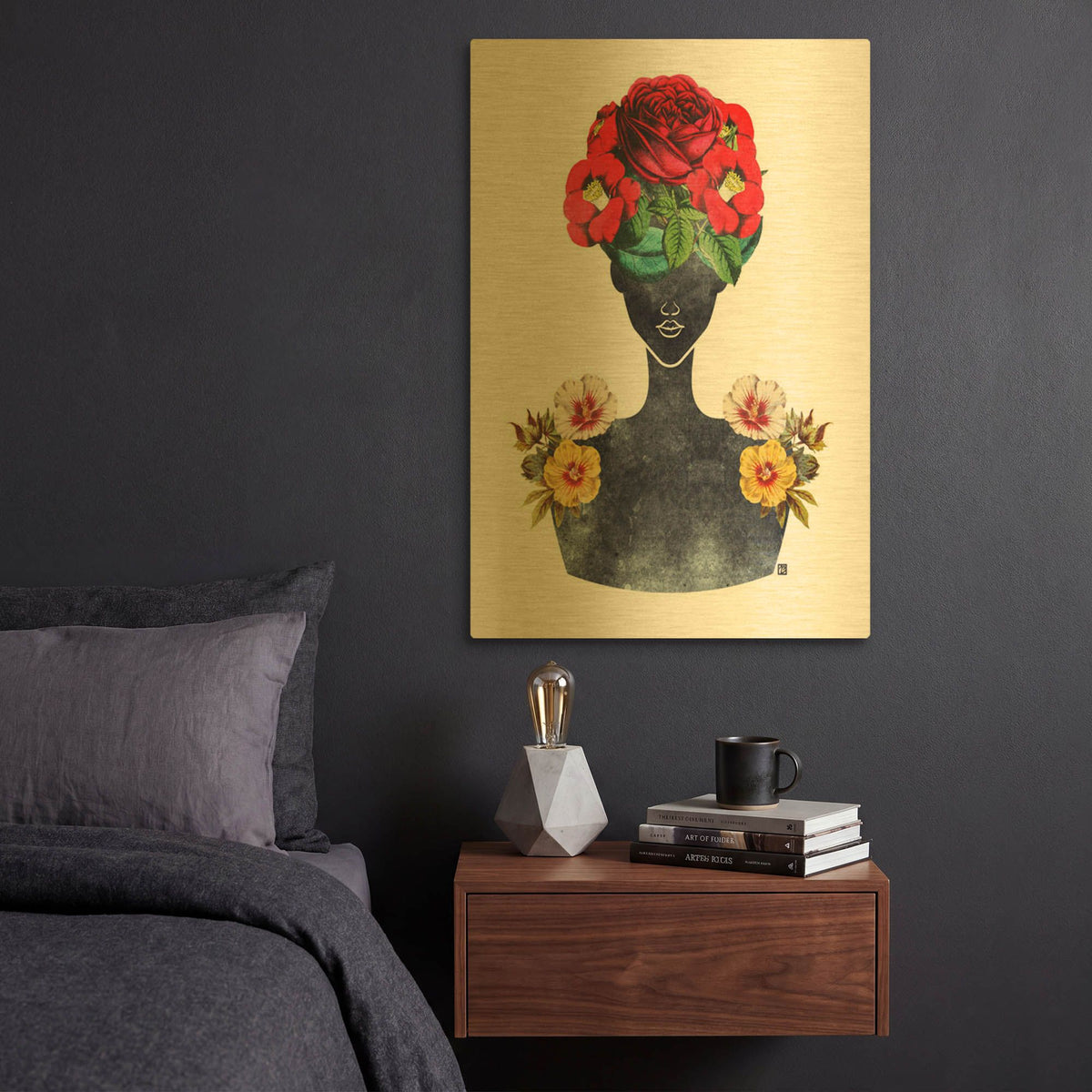 'Flower Crown Silhouette III' By Tabitha Brown Gold Metal Wall Art