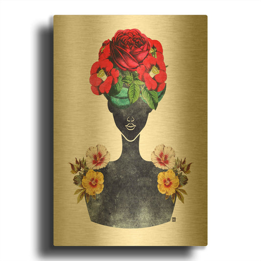 'Flower Crown Silhouette III' By Tabitha Brown Gold Metal Wall Art
