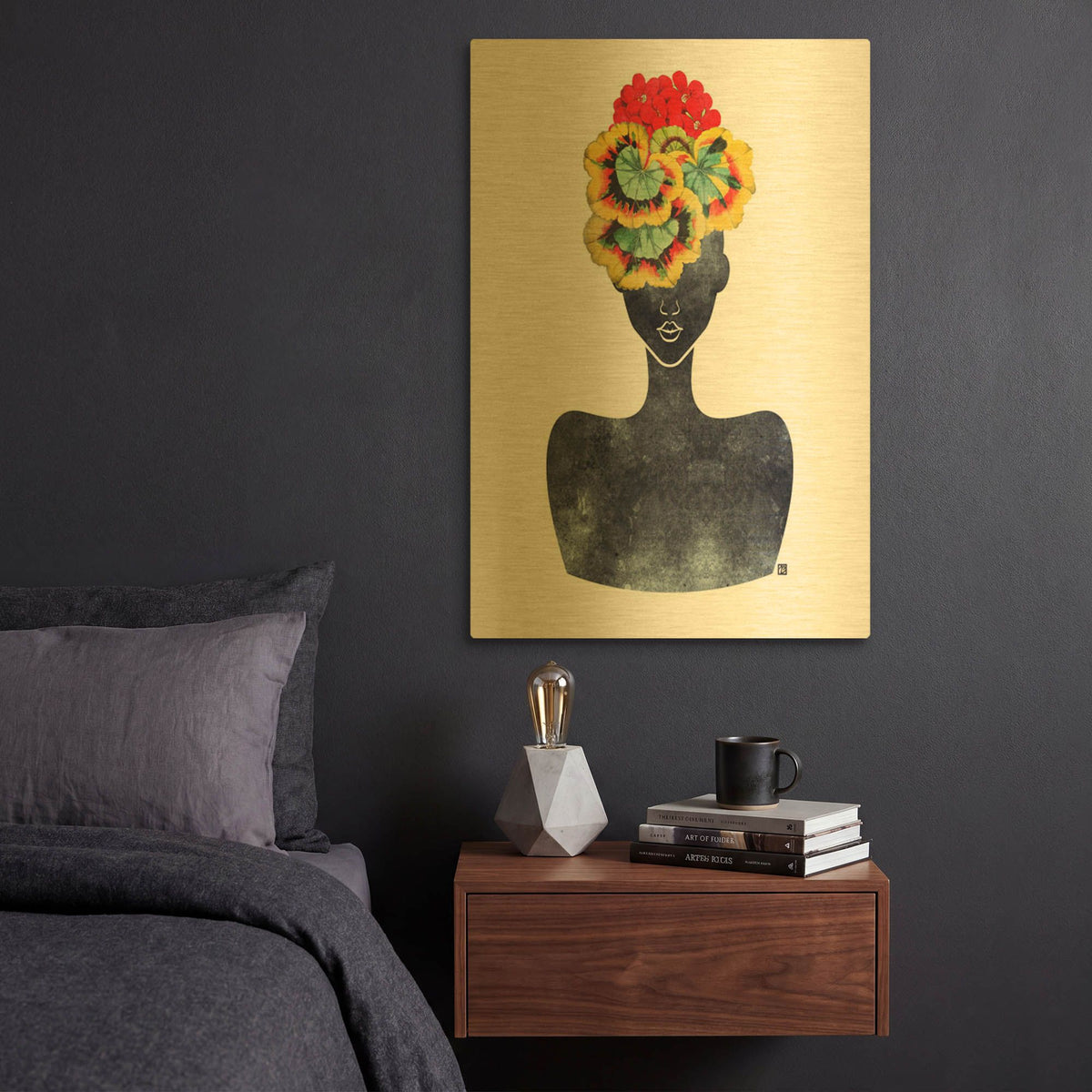 'Flower Crown Silhouette IV' By Tabitha Brown Gold Metal Wall Art