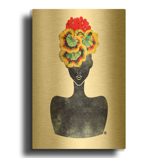 'Flower Crown Silhouette IV' By Tabitha Brown Gold Metal Wall Art