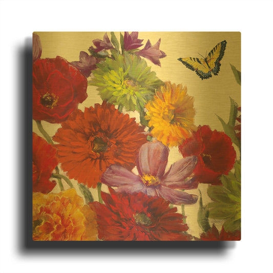 'Butterfly Flower Scatter II' By Carol Rowan Gold Metal Wall Art