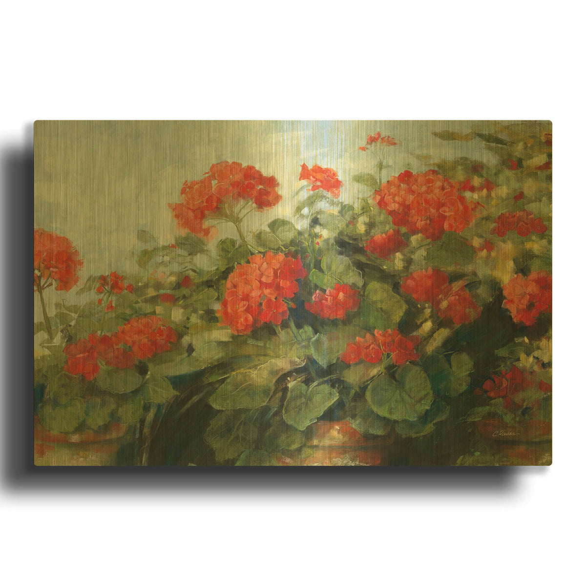 'Geranium Wave' By Carol Rowan Gold Metal Wall Art