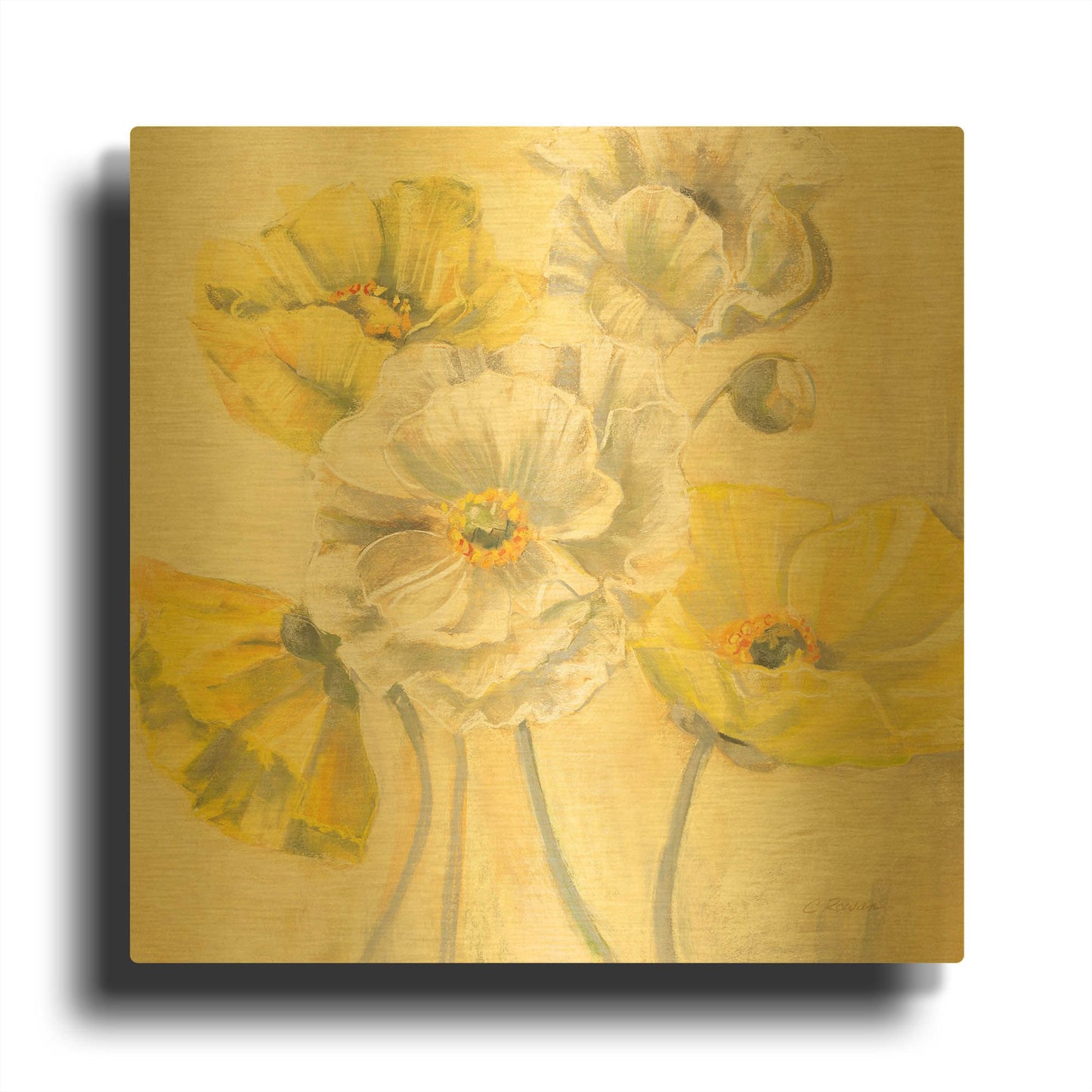 'Gold And White Contemporary Poppies I' By Carol Rowan Gold Metal Wall Art