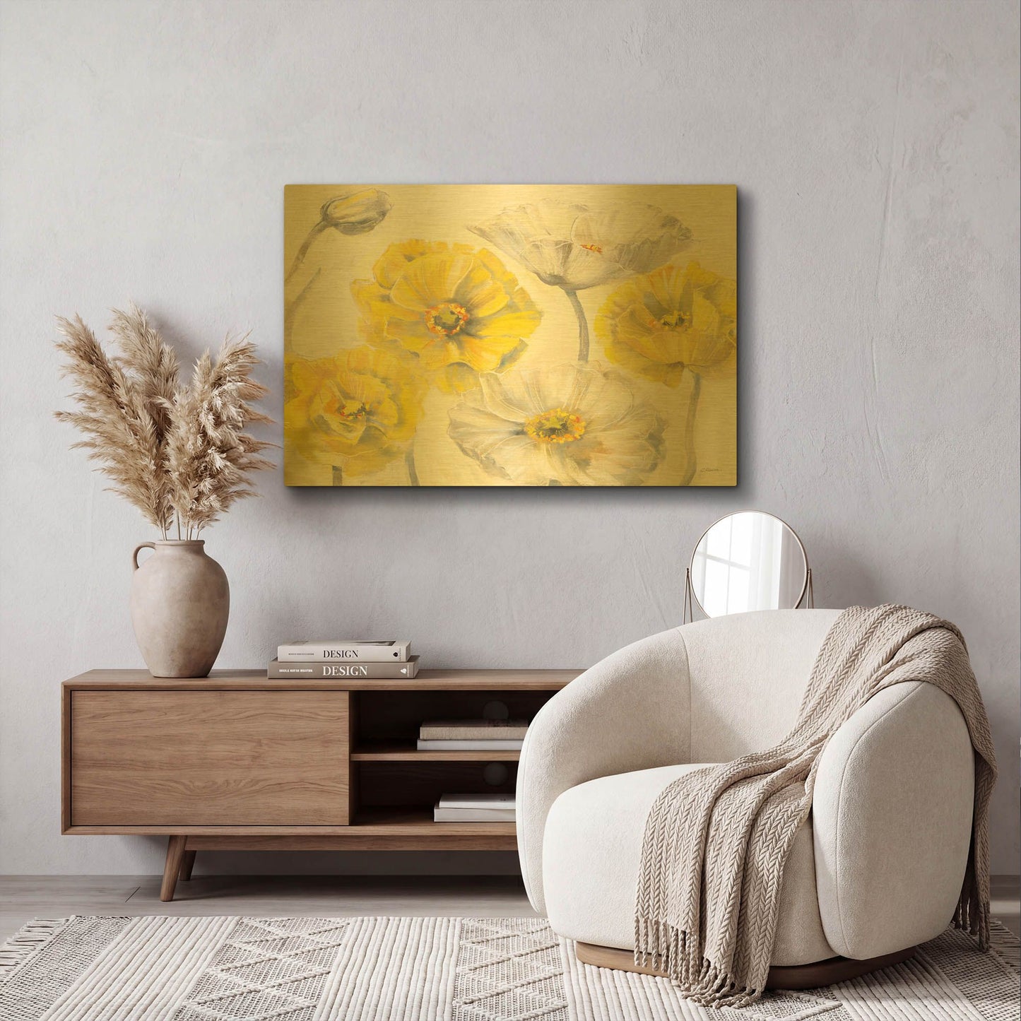 'Comtemporary Poppies I' By Carol Rowan Gold Metal Wall Art