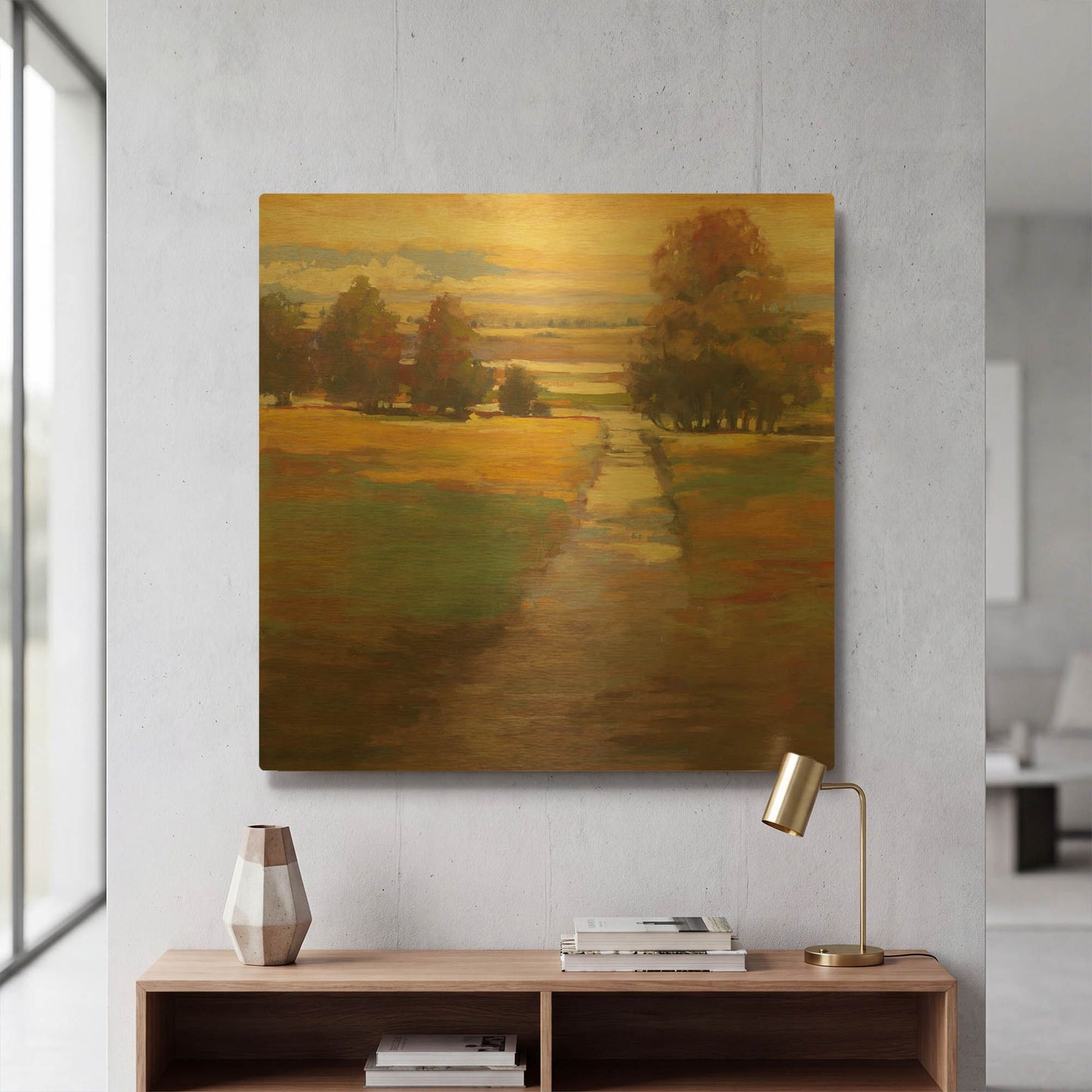 'October Path' By Carol Rowan Gold Metal Wall Art