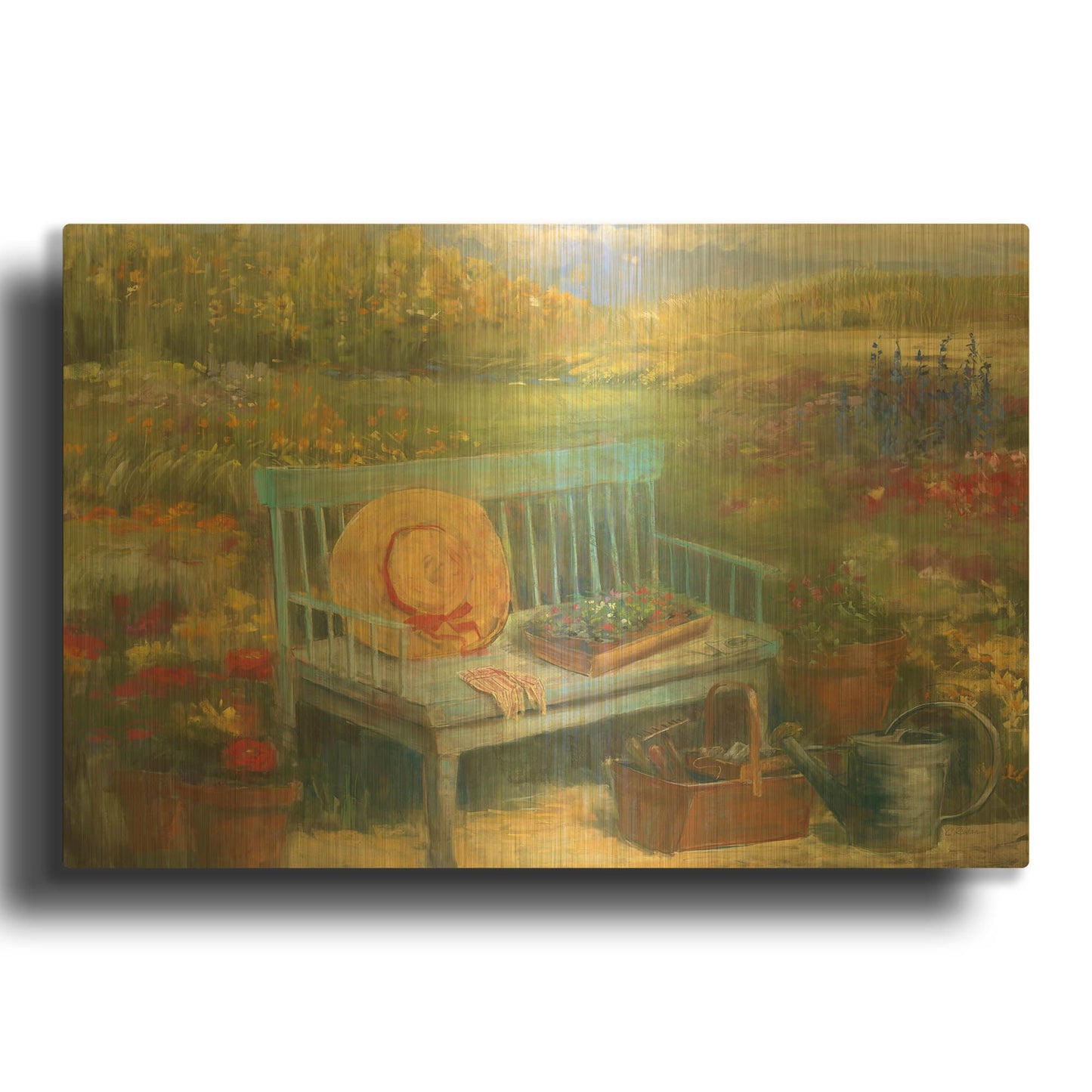 'Working In The Garden' By Carol Rowan Gold Metal Wall Art