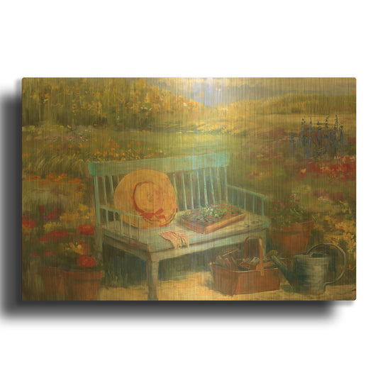 'Working In The Garden' By Carol Rowan Gold Metal Wall Art
