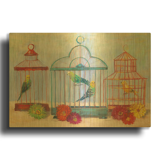 'Vintage Birdcage I Crop' By Carol Rowan Gold Metal Wall Art