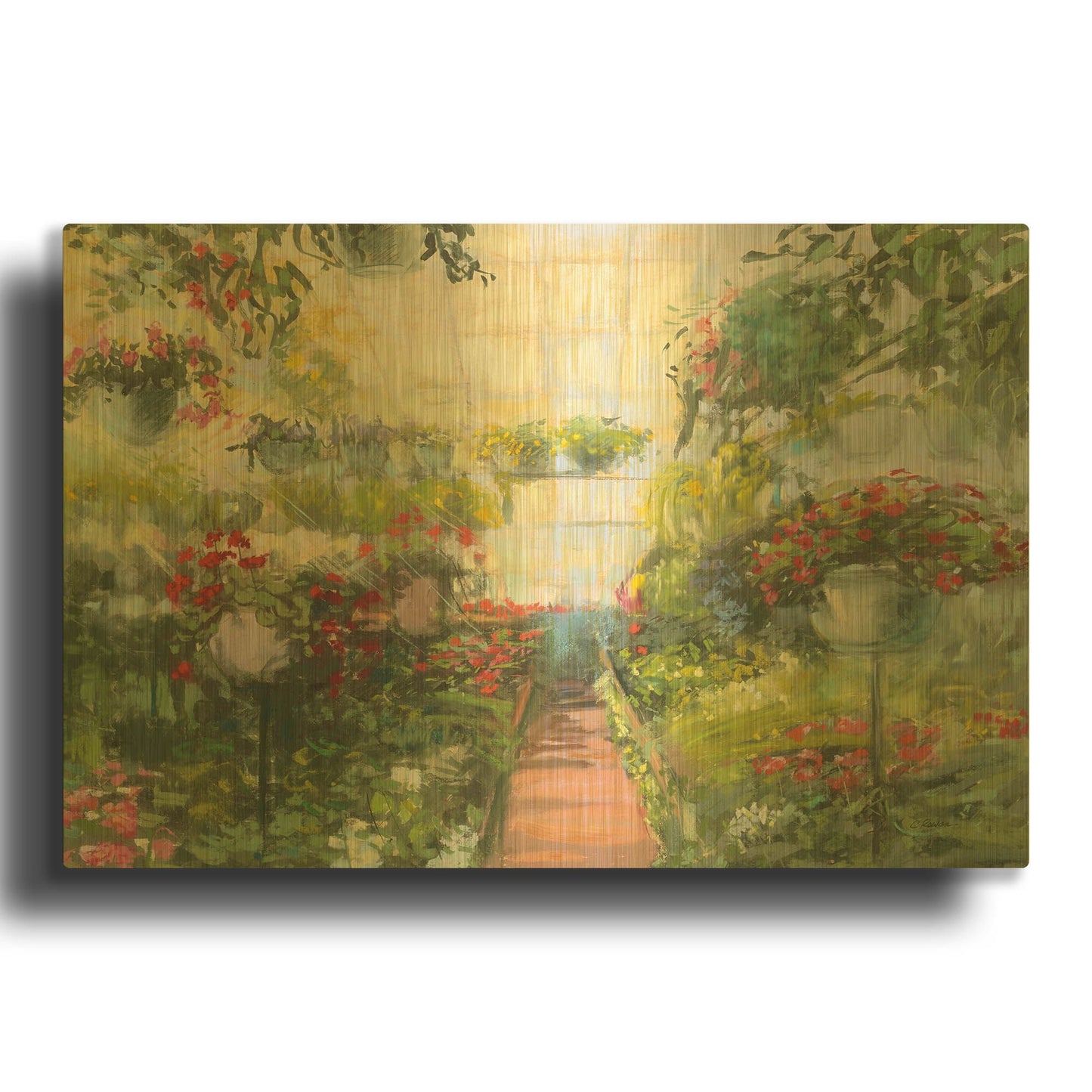 'Greenhouse Flowers Crop' By Carol Rowan Gold Metal Wall Art