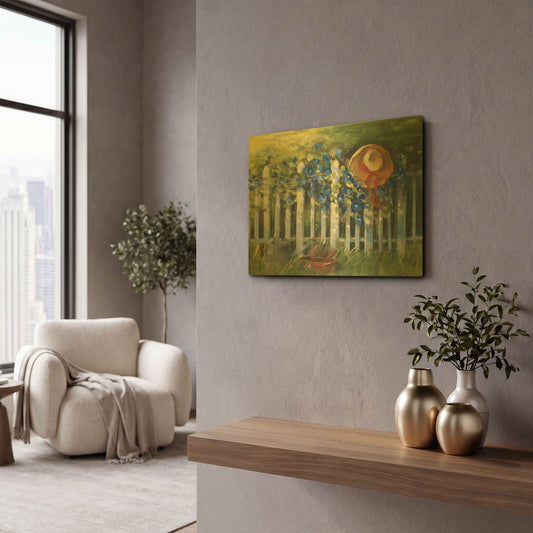 'Morning Glories On The Fence' By Carol Rowan Gold Metal Wall Art