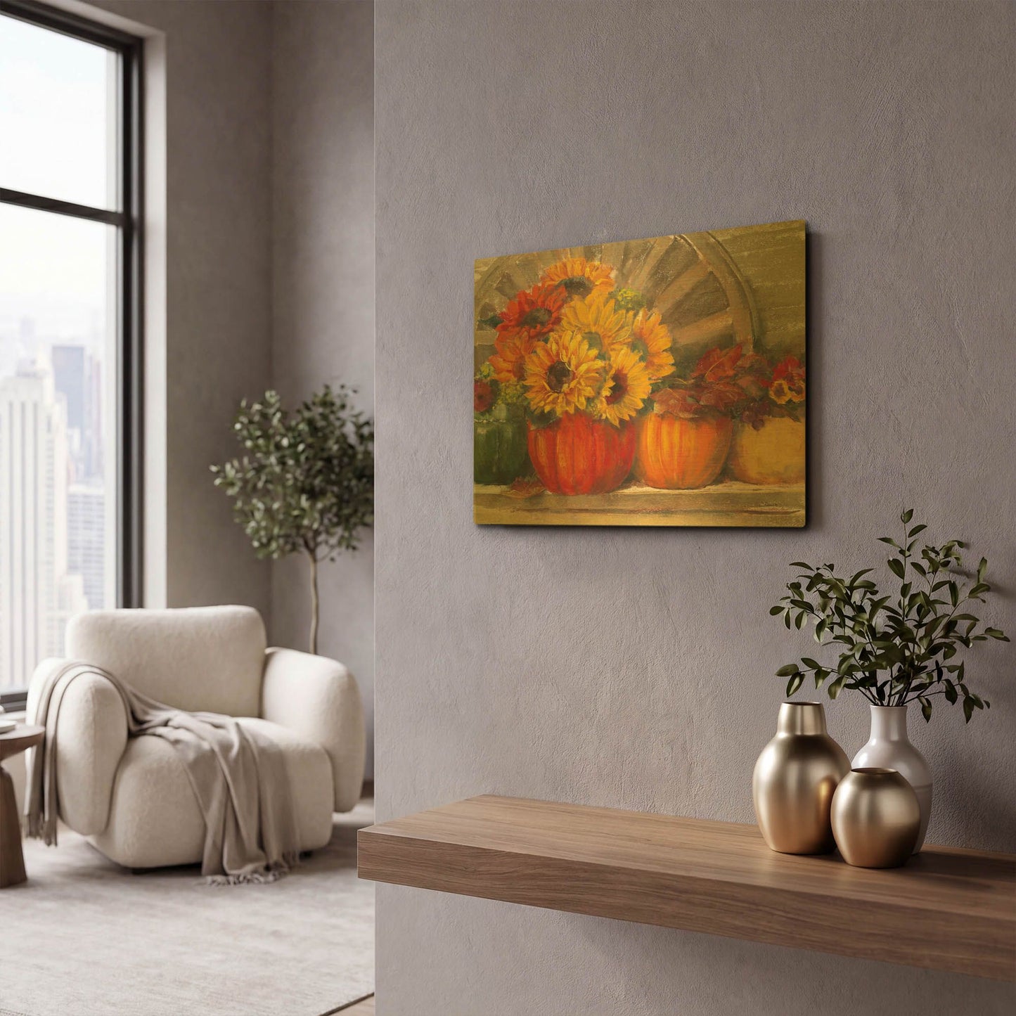 'Autumn Still Life Crop' By Carol Rowan Gold Metal Wall Art