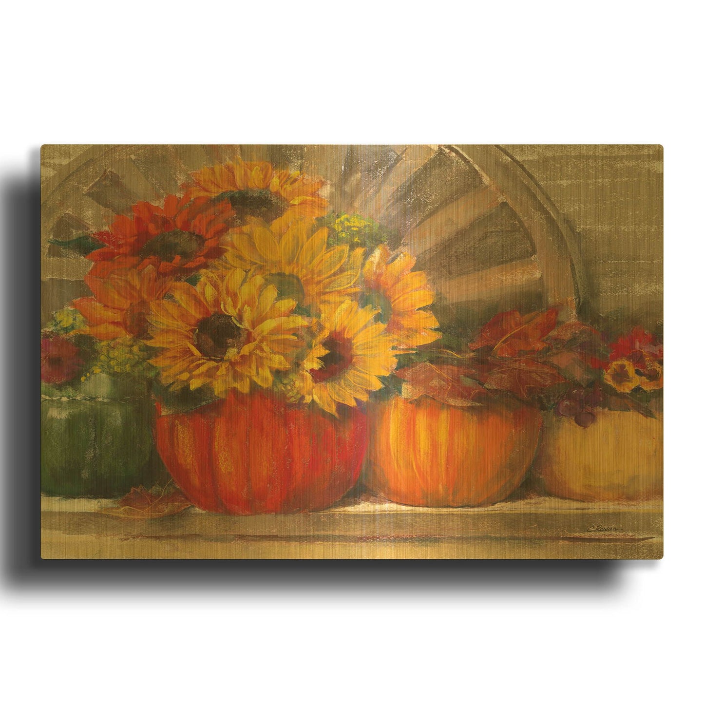 'Autumn Still Life Crop' By Carol Rowan Gold Metal Wall Art