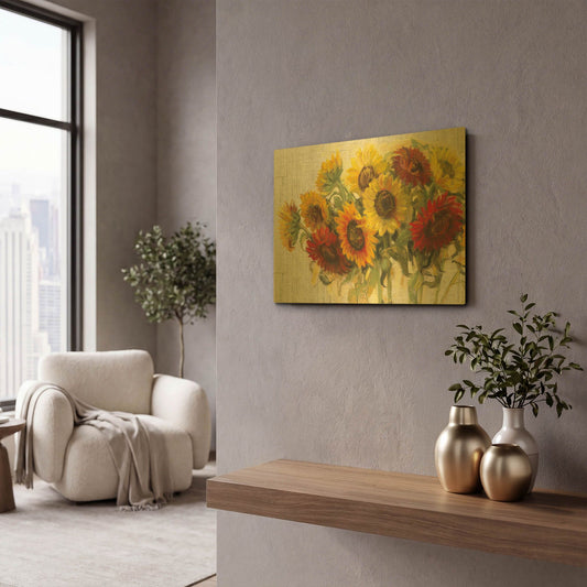 'Gathering Sun Crop On Wood' By Carol Rowan Gold Metal Wall Art