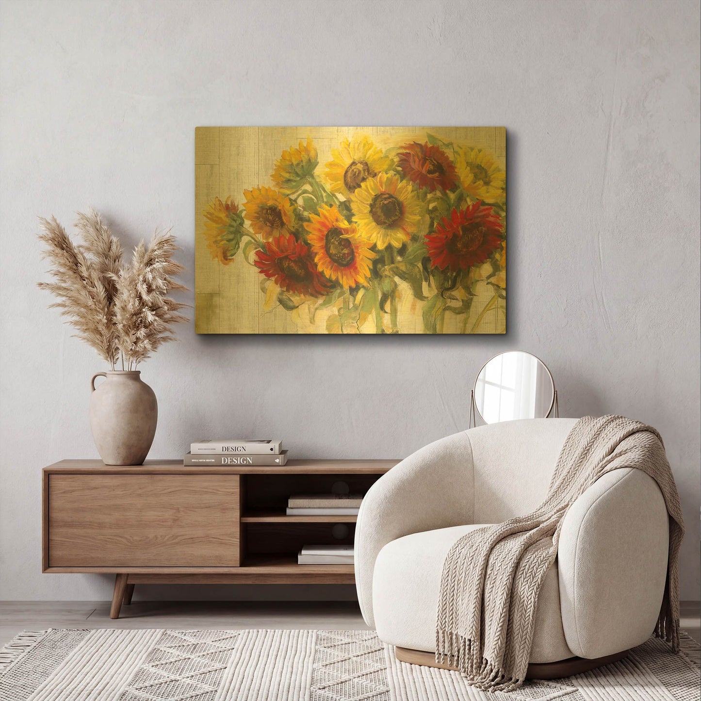 'Gathering Sun Crop On Wood' By Carol Rowan Gold Metal Wall Art