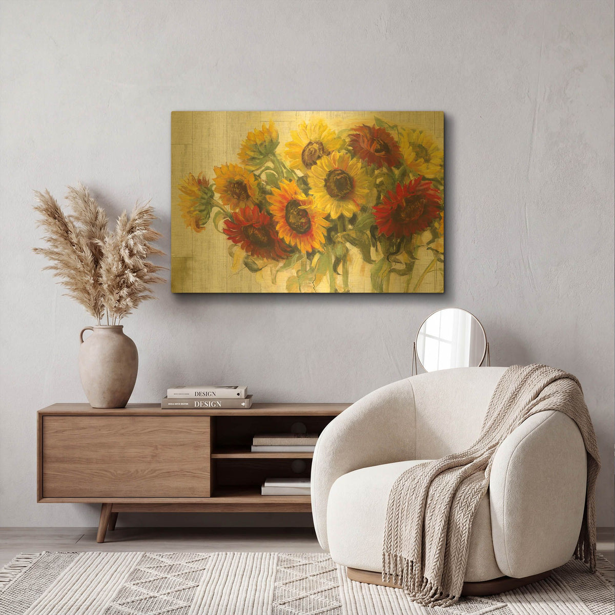 'Gathering Sun Crop On Wood' By Carol Rowan Gold Metal Wall Art