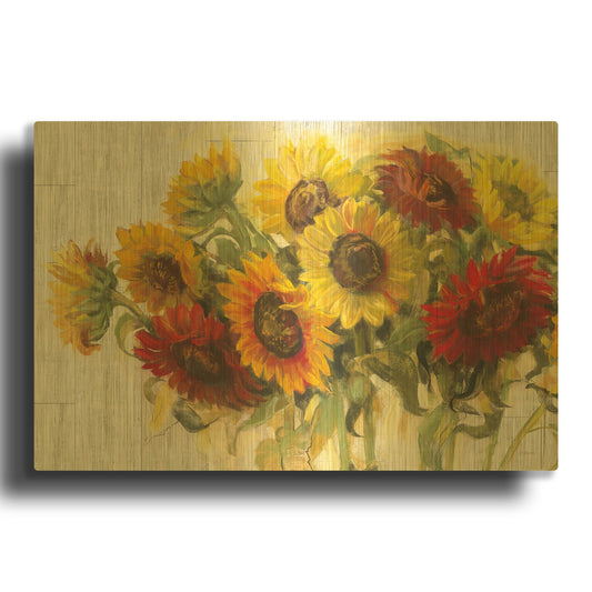'Gathering Sun Crop On Wood' By Carol Rowan Gold Metal Wall Art