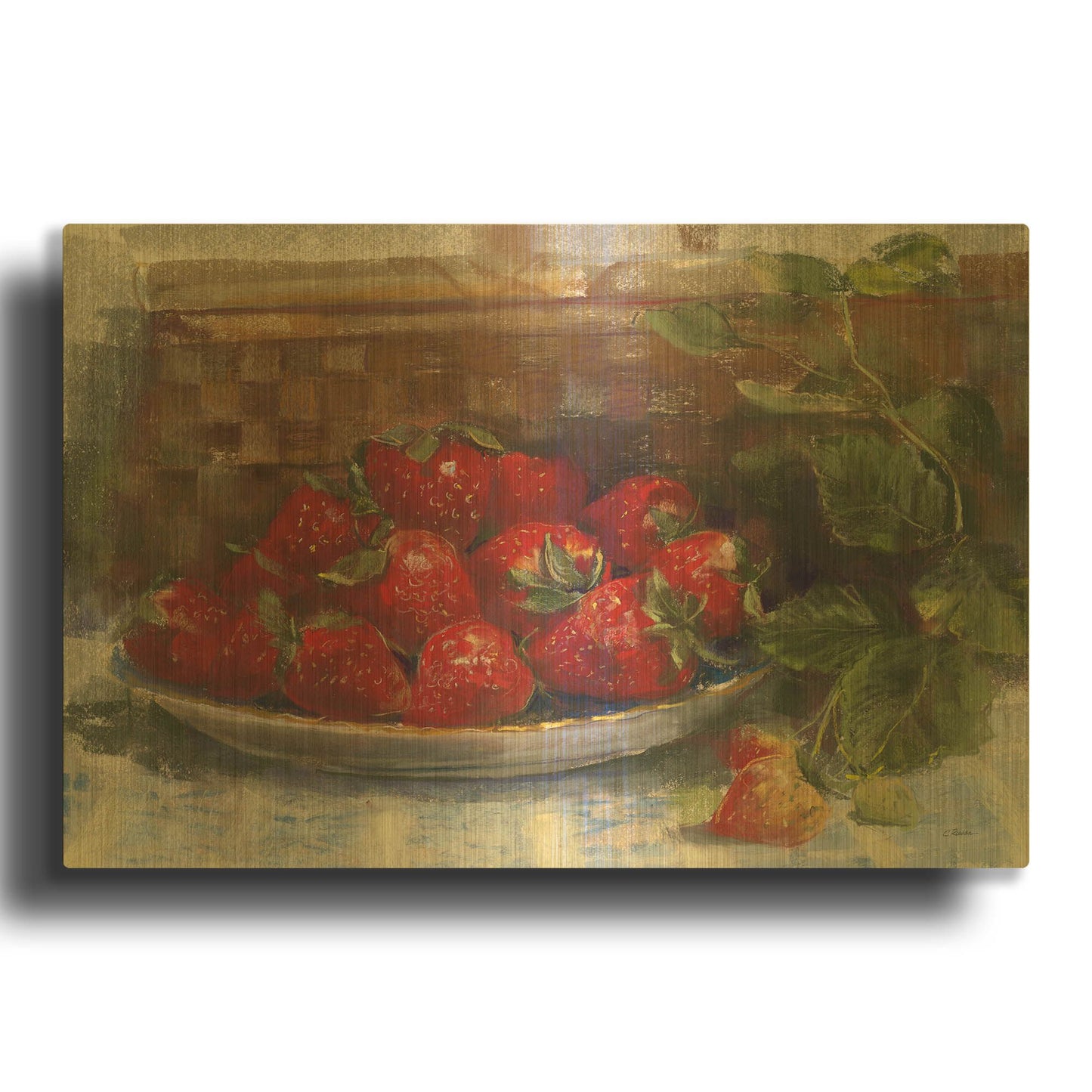 'Plate Of Strawberries' By Carol Rowan Gold Metal Wall Art