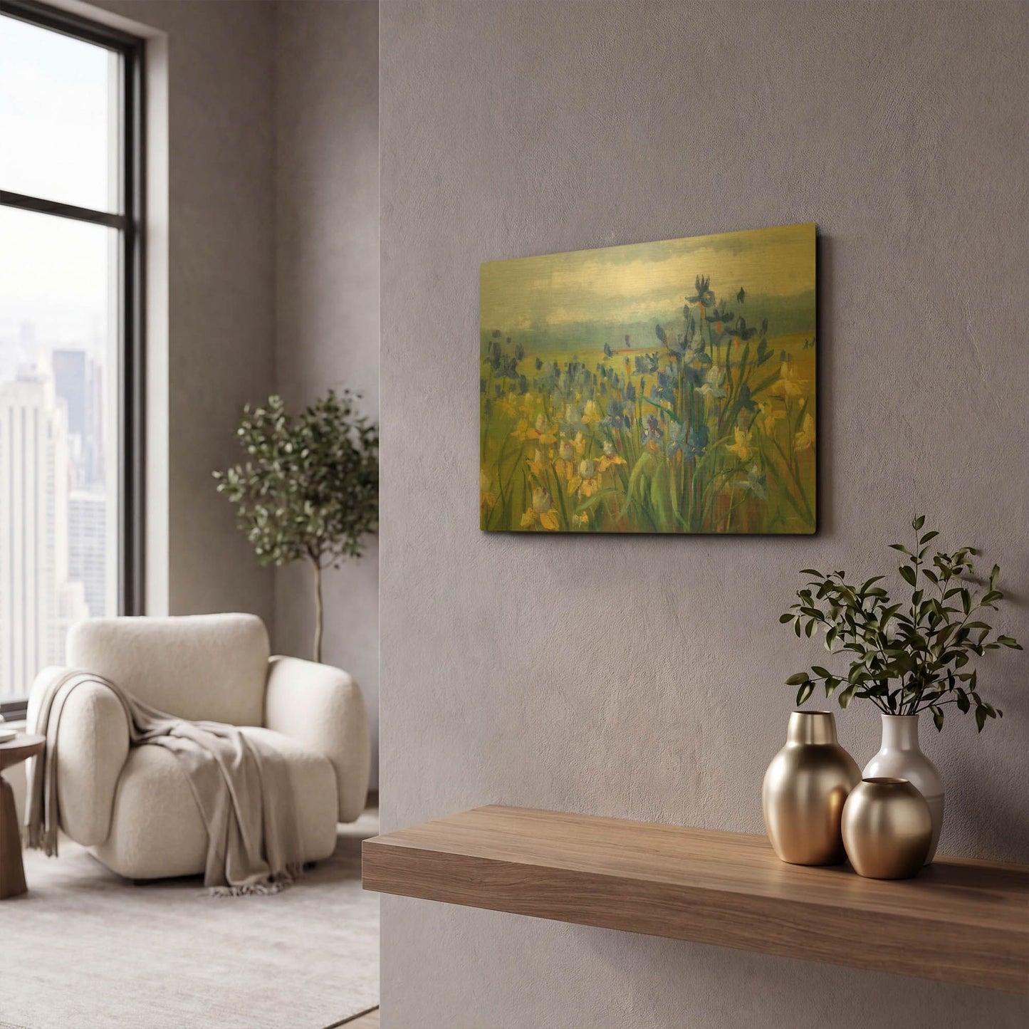'Blue And Yellow Flower Field' By Carol Rowan Gold Metal Wall Art