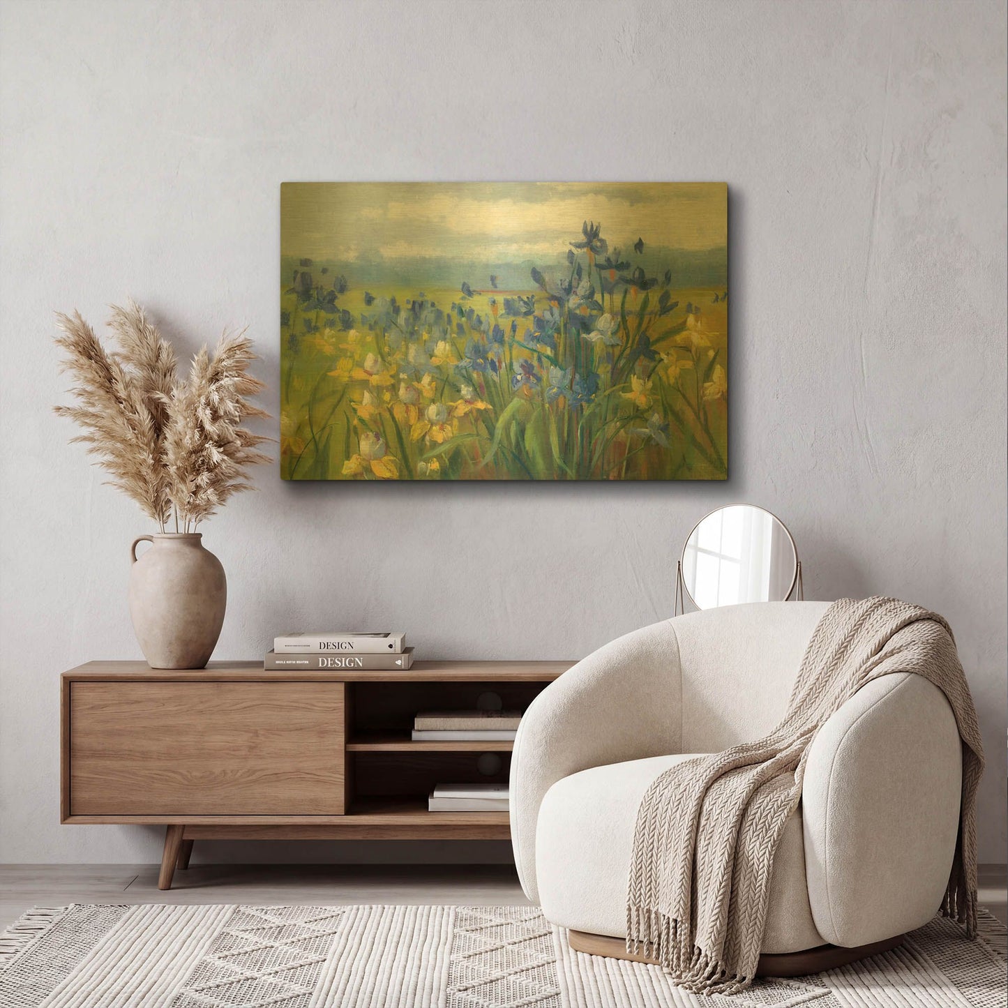 'Blue And Yellow Flower Field' By Carol Rowan Gold Metal Wall Art