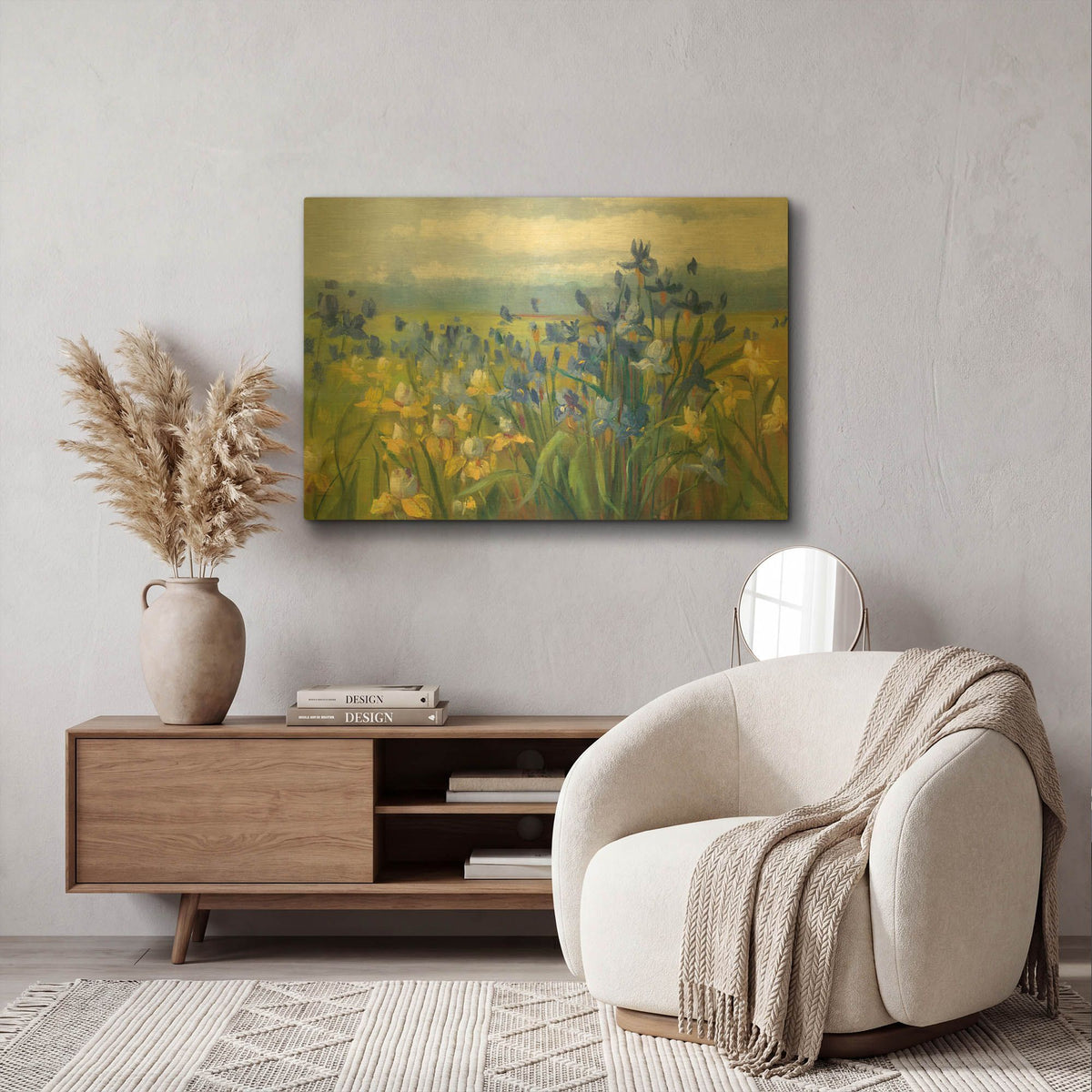 'Blue And Yellow Flower Field' By Carol Rowan Gold Metal Wall Art