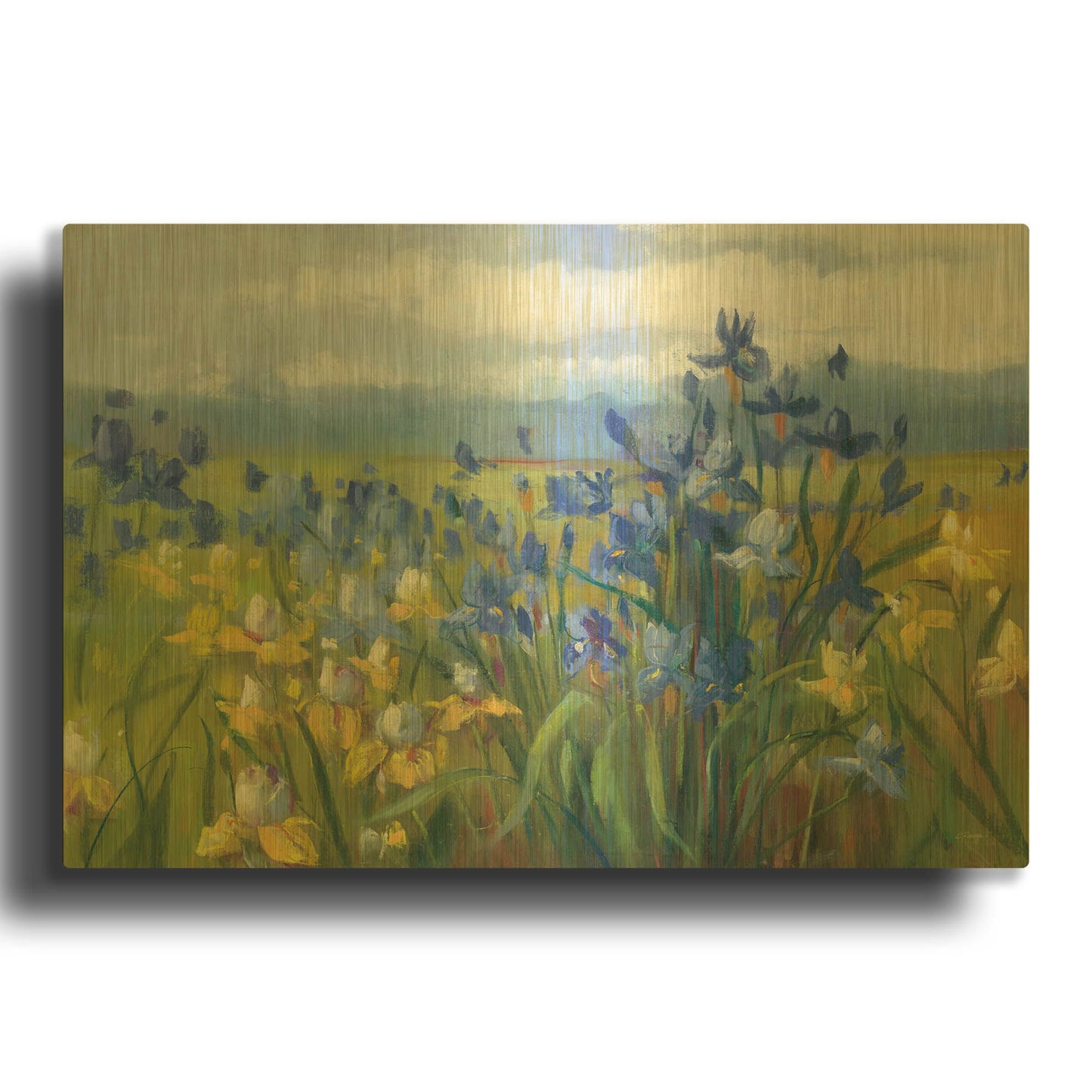 'Blue And Yellow Flower Field' By Carol Rowan Gold Metal Wall Art